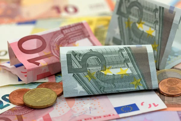 Євро Банкноти Монети Близькому Порядку — стокове фото