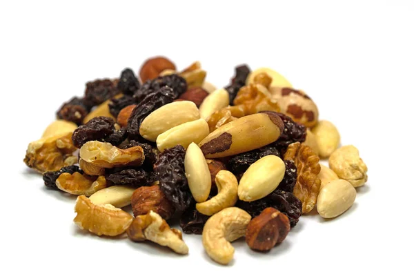 Mix Nuts Raisins White Background — Stock Photo, Image