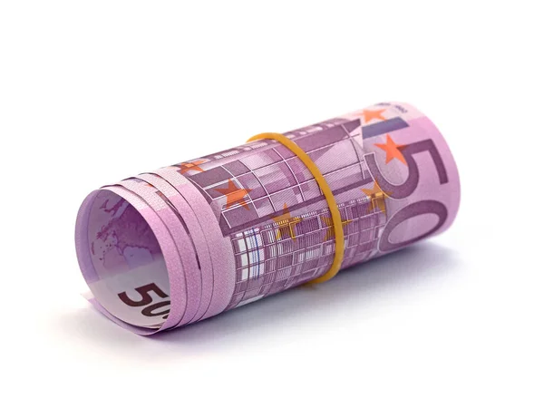 Beyaz Arkaplana Karşı Yuvarlanmış Euro Banknotları — Stok fotoğraf