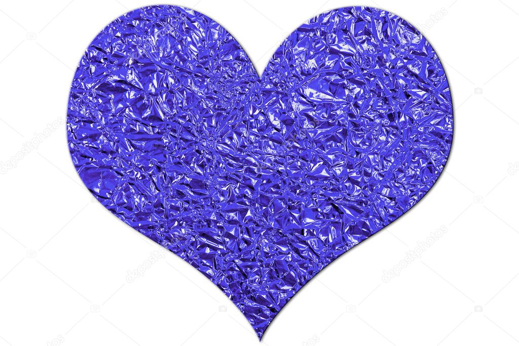Heart made of blue aluminum foil