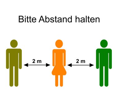 Bitte Abstand halten, lütfen mesafeni koru, illüstrasyon