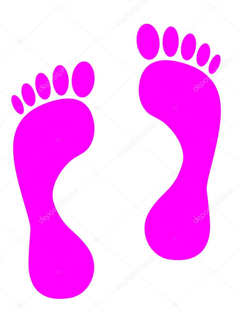 Violet footprints against white background, illustration