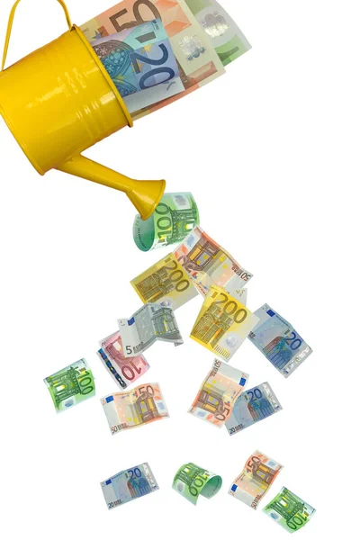 Watering Can Bank Notes White Background — Stock Photo, Image