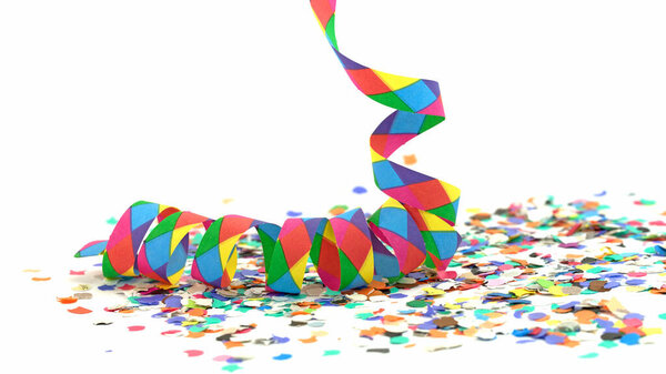 New Year's decoration, paper snakes and confetti