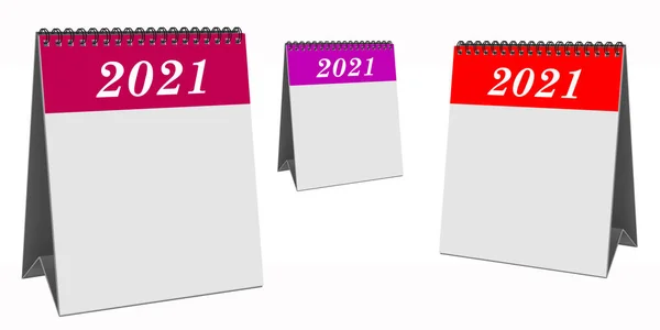 Drei Tischkalender Mit Deckblatt 2021 Auf Weißem Hintergrund — Stockfoto