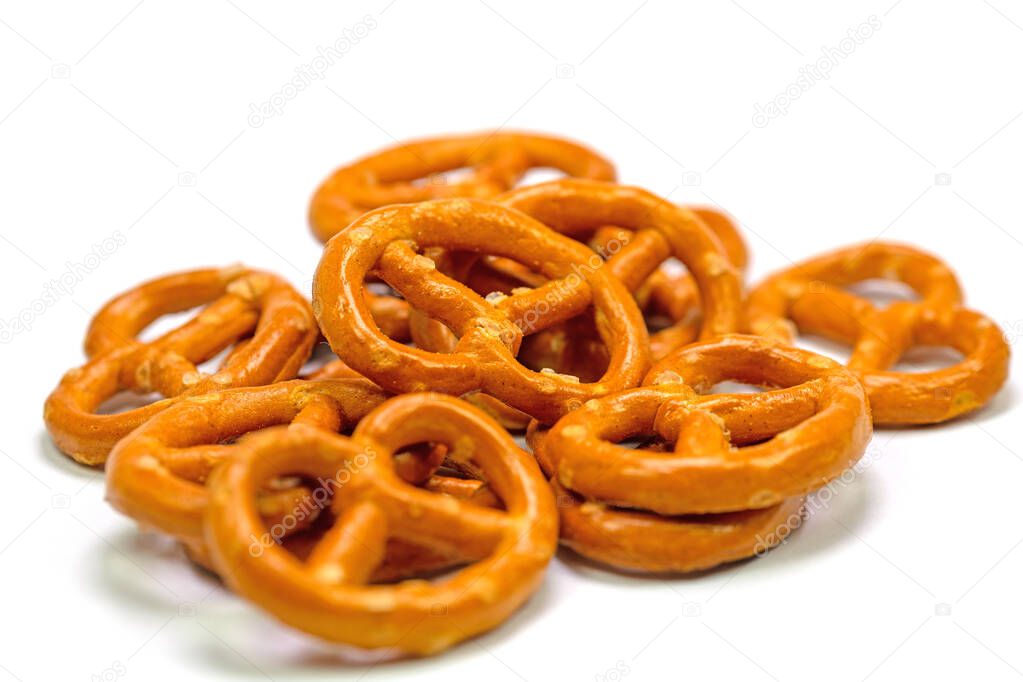 Salt pretzels against  white background