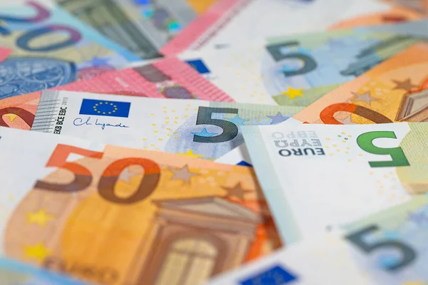 Euro banknotes in a close-up