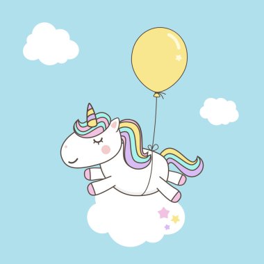 Tatlı Tekboynuz Çizgi Film Karakteri vektörleri Pastel gökkuşağı. Kawaii Filly Unicorn, Peri Masalı Midillisi beyaz arka planda izole edilmiş..