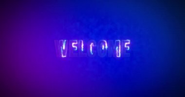 Hoş geldiniz. Elektrikli yıldırım kelimeleri. Mor mavi arka planda Yanan Logotype. Yüksek kalite 4k görüntü