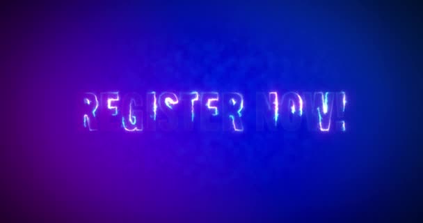 Registrati Ora Parole Fulminee Elettriche Logotipo Masterizzazione Sfondo Blu Rosa — Video Stock
