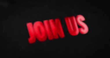 Bize katılın. Parlak kırmızı kelime canlandırması