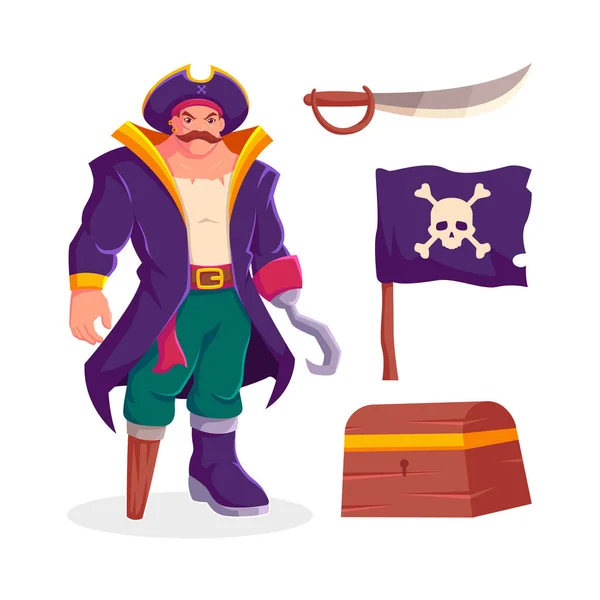 Piratenschatzkiste Sammlung Schwarzer Flaggen Ikonen — Stockvektor