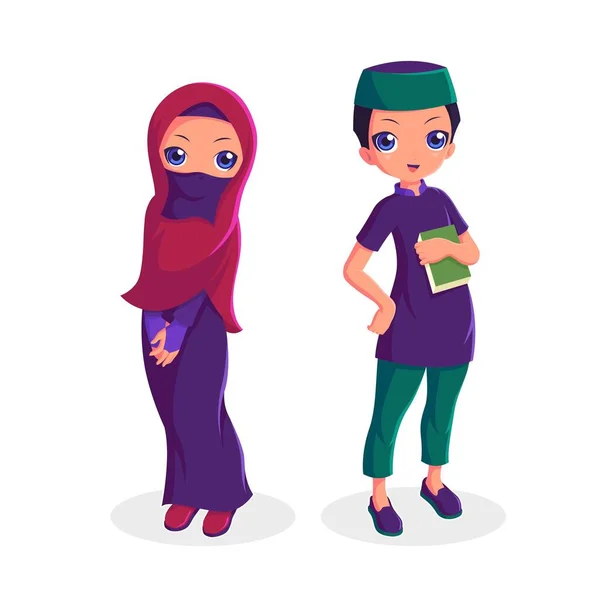 Muslim Couple Woman Man Different Poses — Stock Vector