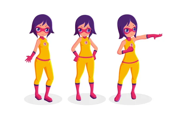 Chica Colección Heroína Superhéroe Diferentes Acciones — Vector de stock