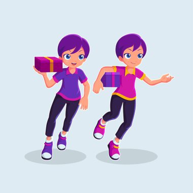 Çizgi film Stili Vektör Resimlerinde Kurye Çocuk Karakteri