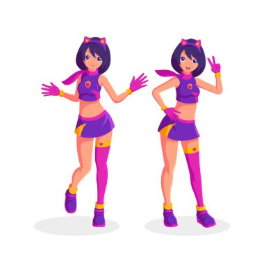 Kedi kostümü giyen kız cadılar bayramı çizgi film karakteri