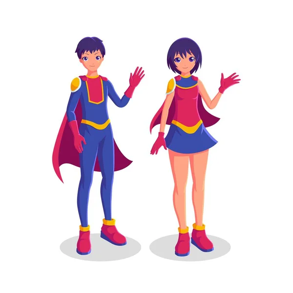 Casal Fantasia Superherói Personagem Vector Ilustração —  Vetores de Stock