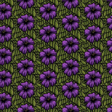 El çizimi mor çiçekler pürüzsüz desenli arka plan duvar kağıdı