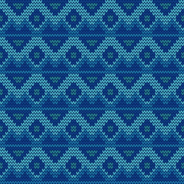 ニット生地のシームレスなパターンの背景古典的な青部族スタイル — ストックベクタ
