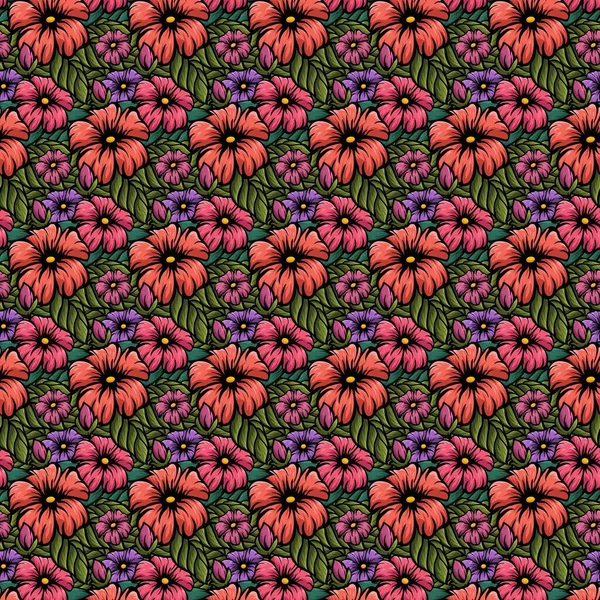 Gambar Tangan Bunga Wallpaper Pola Mulus - Stok Vektor