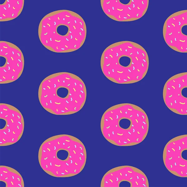 Seamless pattern with donuts on blue board. Cute sweet food baby background. Colorful design for textile, wallpaper, fabric, decor. Design for packaging, banner, poster, menu in the bakery