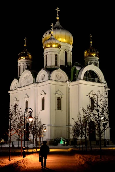 Catedral Catarina Com Cruzes Ortodoxas Cima Cúpulas Douradas Cidade Pushkin — Fotografia de Stock