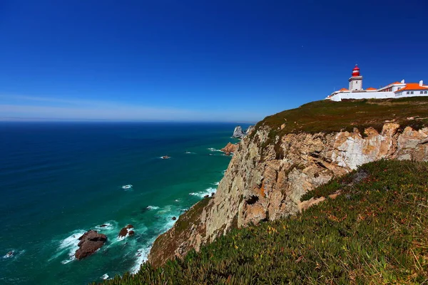 Phare Sur Falaise Cabo Roca Point Ouest Europe Continentale — Photo