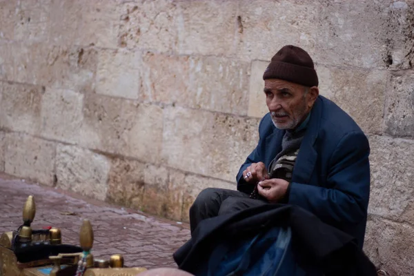 Adana Turkey 2009 Close Portrait Elderly Shoe Polisher Who Working Stock Image