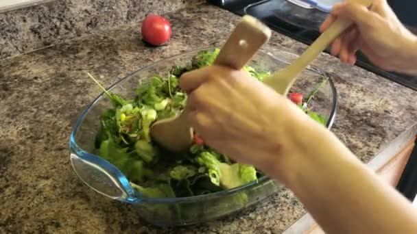 Uzavřete Izolované Záběry Ženských Rukou Mísících Veganské Zelené Složky Salátu — Stock video