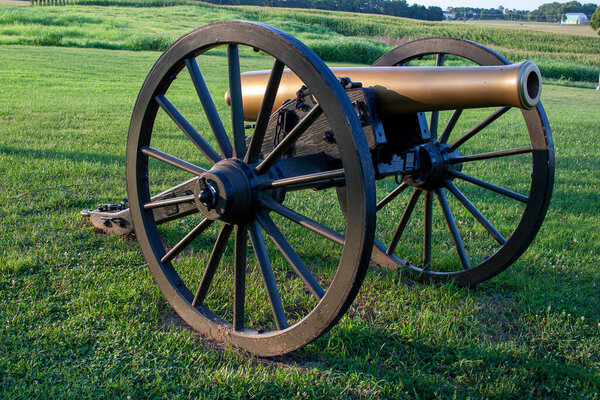 Maryland, USA 08/05/2020: Close up selective focus image  of a civil war era Howitzer M1841 12 pounder field cannon located at the Monocacy Battlefield where union and confederate armies fought in 1864. 