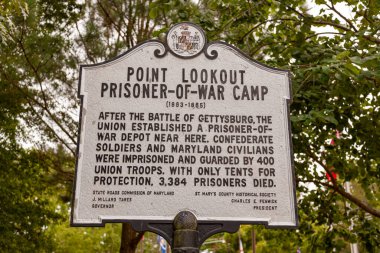 Point Lookout, MD, USA 09/19/2020:  Point Lookout Prisoner of war camp where 3384 Confederate captives died due to bad conditions during US civil war clipart