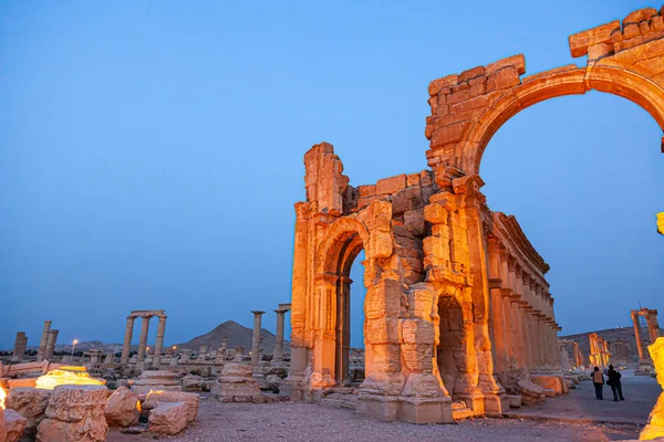 Krajina Obraz Starobylého Města Palmyra Noci Těsně Před Východem Slunce — Stock fotografie