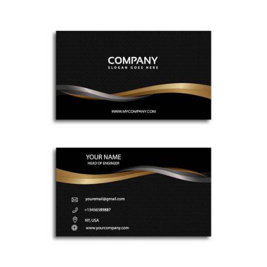  İş-kartı-kara-ve-altın. Vektör modern temiz kartvizit şablonu.