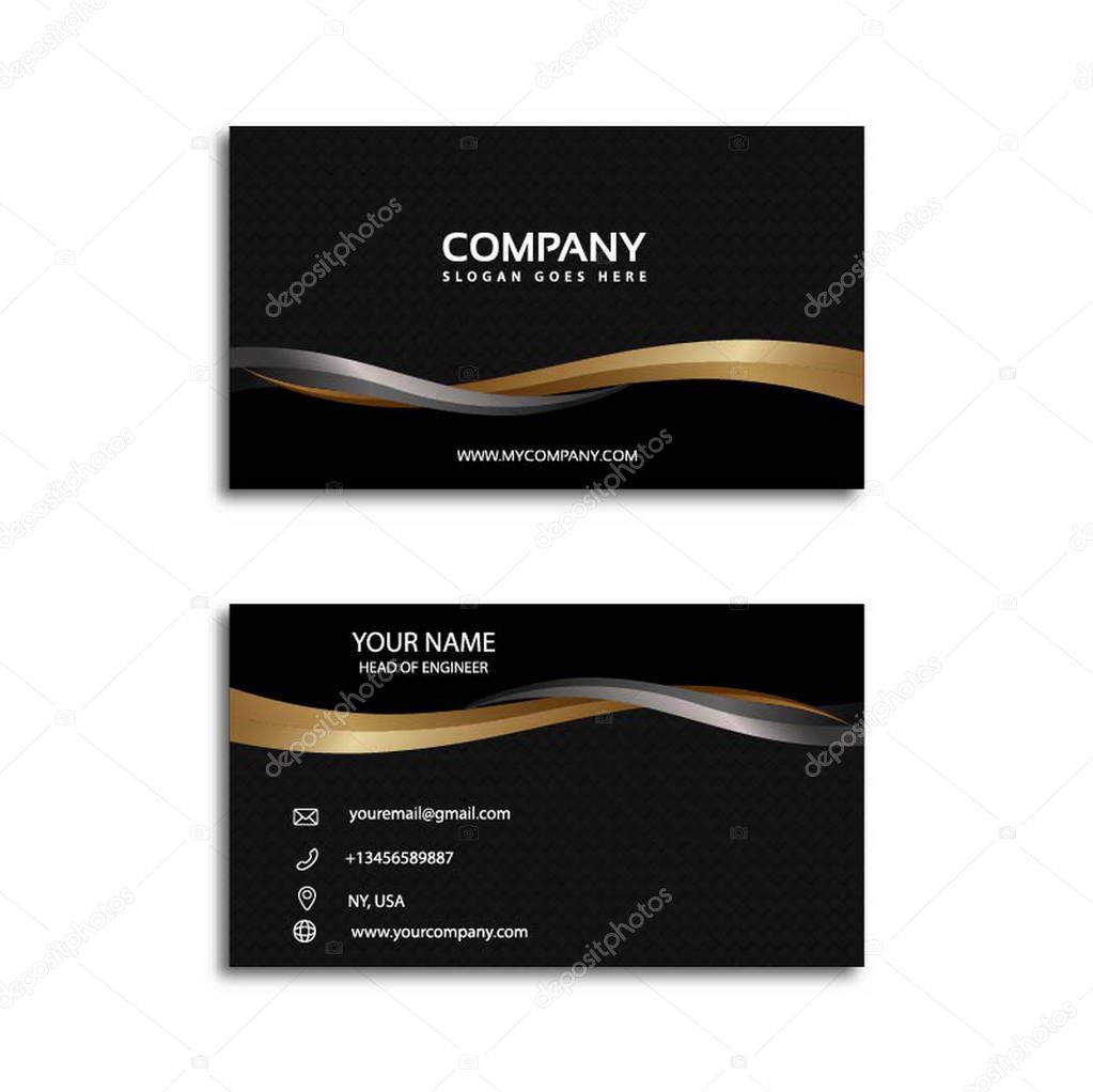  Business-card-Black-and-gold. Vector modern clean business card template.