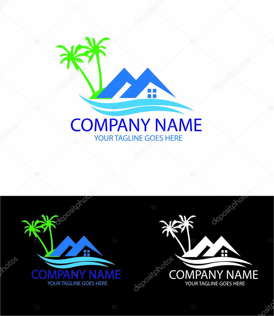 Real Estate Beach Logo. Customizable 100%. Quick and easy to edit.