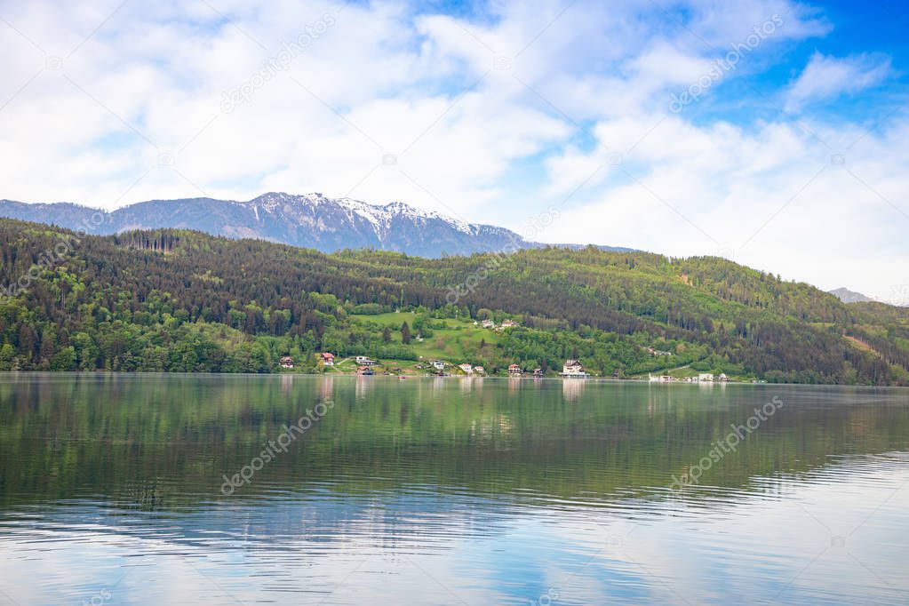 View of Lake Ossiacher See, lake in carinthia in south of Austria