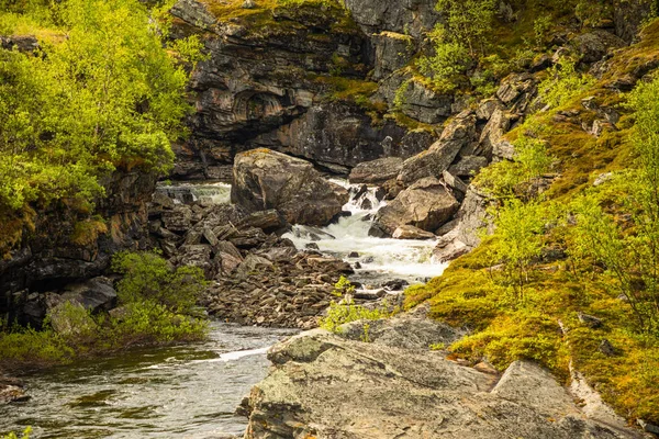 Pequeño hermoso río noruego en el norte de Noruega — Foto de Stock