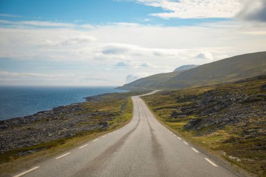 Norveç'in kuzeyinde fiyort güzel yolda