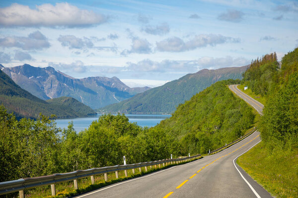 Beautiful road along fjord in northern part of Norway