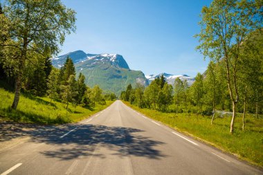 Yaz aylarında Norveç'te doğal dağ yolu