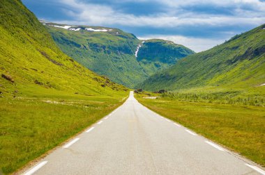 Yaz aylarında Norveç'te doğal dağ yolu