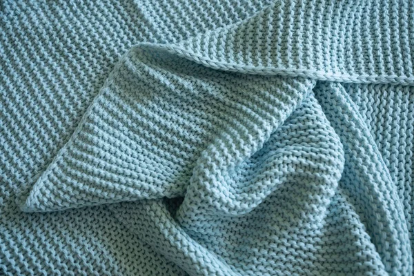 Manta de lã de malha azul artesanal, fundo de textura — Fotografia de Stock