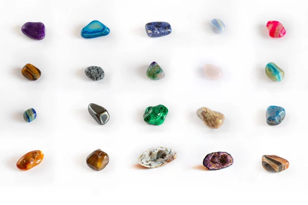 Pietre minerali naturali, insieme di pietre preziose isolate su bianco — Foto Stock