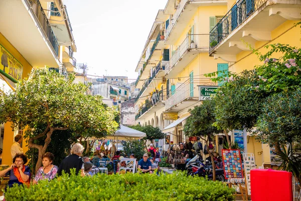 Corfu, Greece - 16.10.2018: View of typical narrow street of an old town of Corfu, Greece — Stock Photo, Image