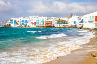 Ünlü Mykonos town Derma Küçük Venedik, Mykonos Adası, Kiklad Adaları, Yunanistan