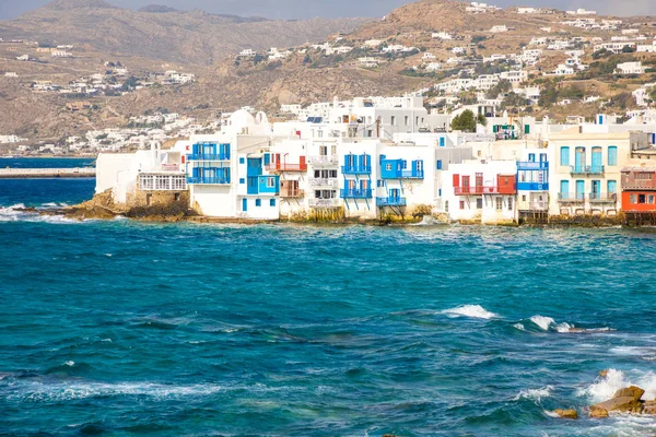 Ünlü Mykonos town Derma Küçük Venedik, Mykonos Adası, Kiklad Adaları, Yunanistan — Stok fotoğraf