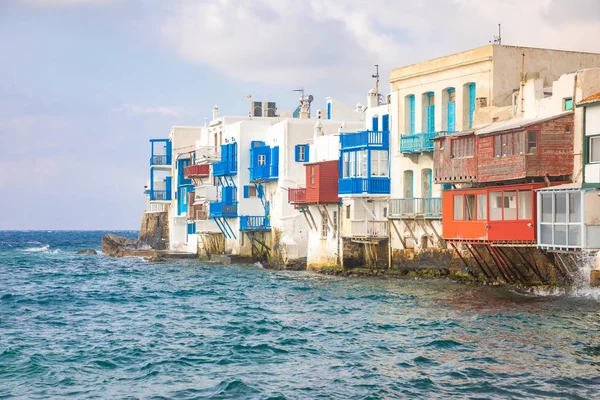 Słynny colorfull Miasto Mykonos małej Wenecji, Wyspa Mykonos, Cyklady, Grecja — Zdjęcie stockowe