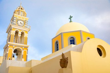 Geleneksel Dome Kilisesi Thira veya Fira, Santorini Island, Yunanistan