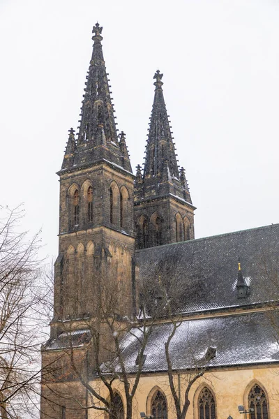 Basílica neogótica de San Pedro y San Pablo en la fortaleza de Vysehrad en Praga, República Checa — Foto de Stock