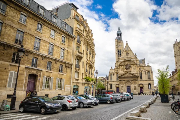 Paris, France - 24.04.2019: Saint Etienne du Mont Church in Latin Quarter, french gothic church in cloudy day, Paris, France — Stock Photo, Image